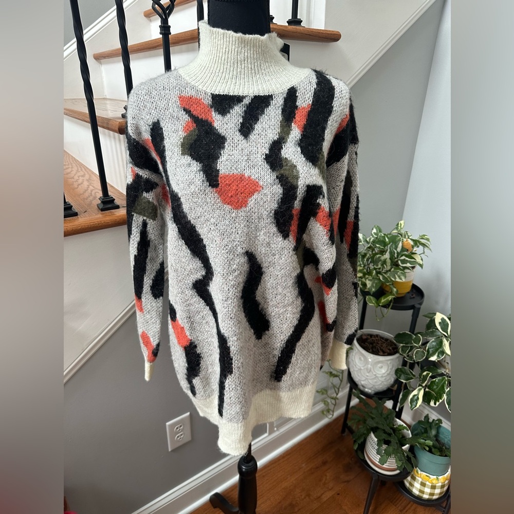 Mockneck Mohair Wool Blend Multicolor Sweater Tunic